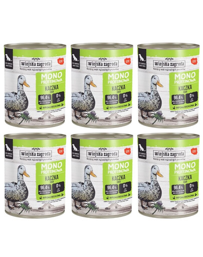 WIEJSKA ZAGRODA Nassfutter mit Ente Monoprotein für adulte Hunde getreidefrei 6x800 g