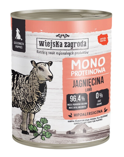 WIEJSKA ZAGRODA Nassfutter mit Lamm Monoprotein für Welpen 800 g