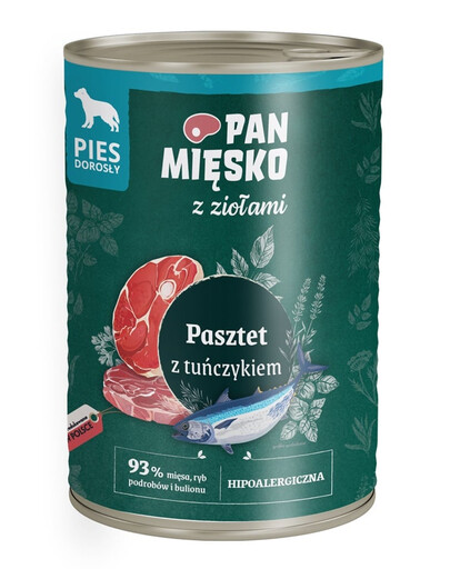 PAN MIĘSKO mit Kräutern Pastete mit Thunfisch für adulte Hunde hypoallergen 400 g