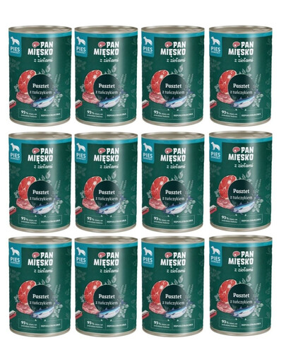 PAN MIĘSKO mit Kräutern Pastete mit Thunfisch für adulte Hunde hypoallergen 12x400 g