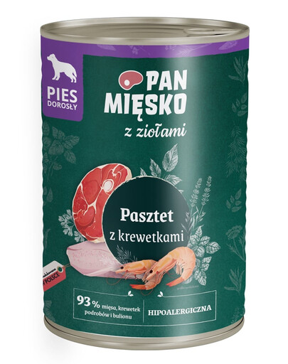 PAN MIĘSKO mit Kräutern Pastete mit Garnelen für Hunde 400 g