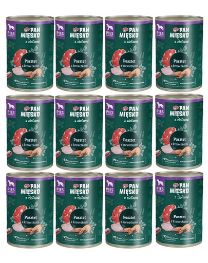 PAN MIĘSKO mit Kräutern Pastete mit Garnelen für adulte Hunde hypoallergen 12x400 g