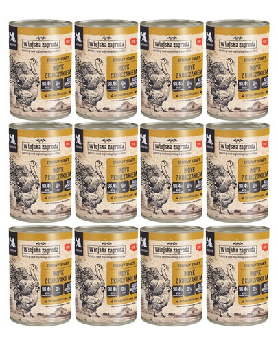 WIEJSKA ZAGRODA Nassfutter Pute mit Huhn für Kätzchen getreidefrei 12x400g