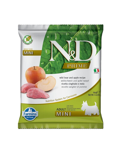 FARMINA N&D Prime Trockenfutter mit Wildschwein und Apfel für adulte kleine Hunde 100 g