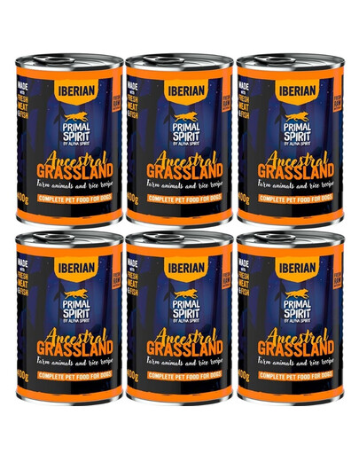 PRIMAL SPIRIT Iberian Ancestral Grassland Nassfutter mit Schweinefleisch für adulte Hunde 6x400 g