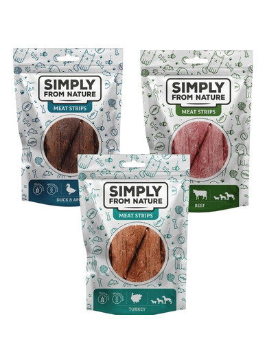 SIMPLY FROM NATURE Meat Strips Mięsne paski Mix smaków indyk, wołowina, kaczka 3x80 g