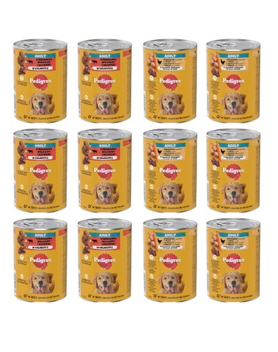 PEDIGREE Adult Mix smaków 12x400g kurczak z marchewką i mieszanka wołowiny z wątróbką w galaretce dla psów