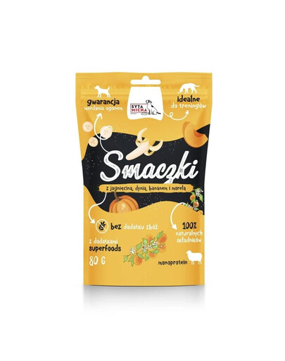 SYTA MICHA Snacks mit Lamm, Kürbis, Banane und Aprikose für Hunde 80 g