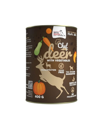 SYTA MICHA Chef Nassfutter Monoprotein Hirsch mit Gemüse für adulte Hunde getreidefrei 400 g