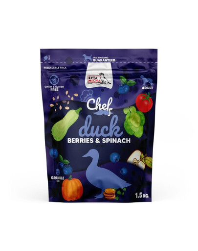 SYTA MICHA Chef Trockenfutter Ente, Heidelbeeren und Spinat für adulte Hunde getreidefrei 1,5 kg