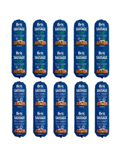 BRIT Premium Sausage Chicken, turkey and pea 5x800 g + Turkey 5x800 g
