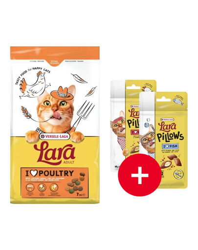 VERSELE-LAGA Lara Adult Turkey and Chicken mit Truthahn und Huhn für Katzen 7 kg + 2 Snacks