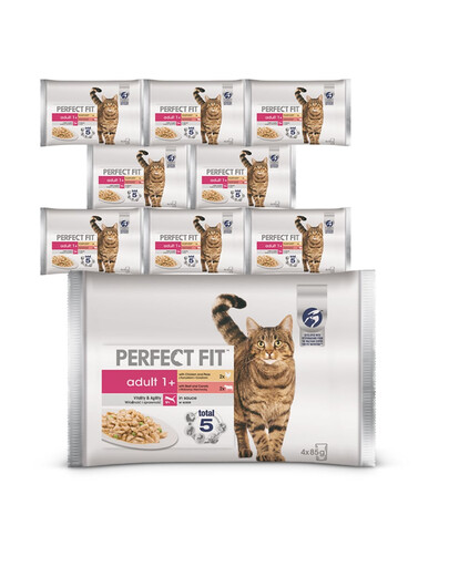 PERFECT FIT Nassfutter in Soße mit Huhn, Erbsen, Rind, Karotte für Katzen 36x85g