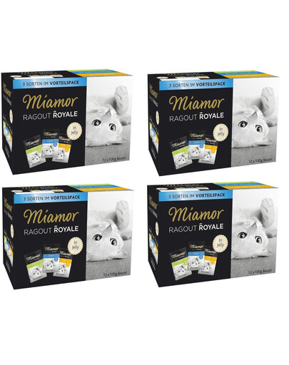 MIAMOR Ragout Royale Nassfutter mit Kaninchen, Thunfisch und Huhn in Gelee für adulte Katzen 48x100 g