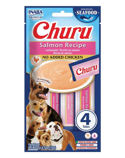 INABA Dog Churu Fish Based Salmon Recipe 4x14g cremige Lachs-Leckerlis für Hunde