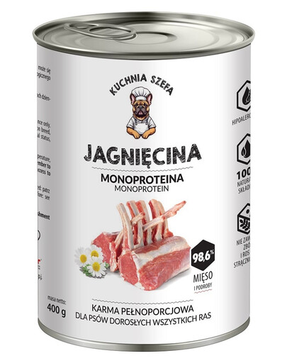 KUCHNIA SZEFA Nassfutter Lamm Monoprotein für Hunde aller Rassen 400 g