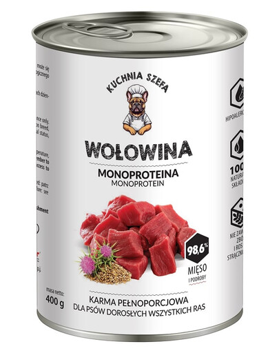 KUCHNIA SZEFA Nassfutter Rind Monoprotein für Hunde aller Rassen 400 g