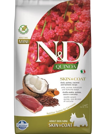 N&D Quinoa Dog Skin&Coat Adult Mini duck, coconut 2.5 kg kaczka i kokos