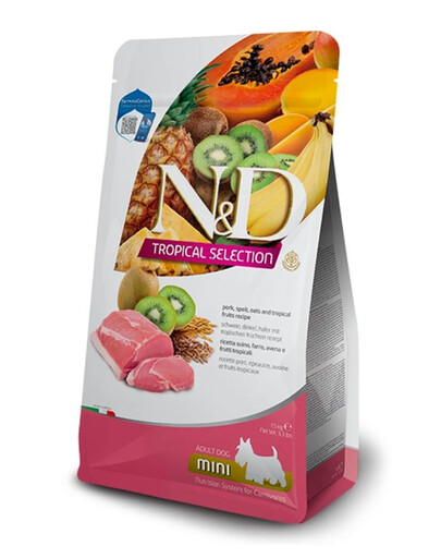 FARMINA N&D Tropical Selection Trockenfutter mit Schweinefleisch und tropischen Früchten für adulte Hunde kleiner Rassen 100 g