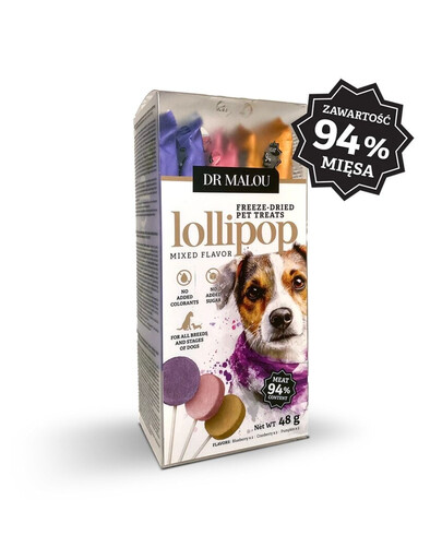DR MALOU Lollipop Mixed Flavor Gefriergetrocknete Fleischlutscher für Hunde 48g (6 St.)