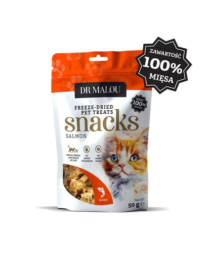 DR MALOU Fleischwürfel 100% gefriergetrocknetes Lachsfleisch Snacks für Katzen 50g