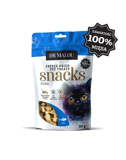 DR MALOU Fleischwürfel 100% gefriergetrocknetes Thunfischfleisch Leckerlis für Katzen 50 g