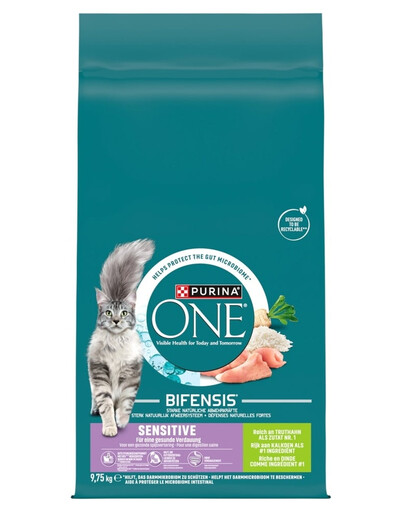 PURINA ONE Bifensis Sensitive Cat Truthahn und Reis Truthahn und Reis, Trockenfutter für Katzen mit empfindlichem Verdauungssystem 9,75 kg