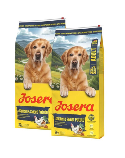 JOSERA Chicken with Sweet Potato Adult Getreidefreies Futter für mittelgroße und große Hunderassen 2x12,5 kg