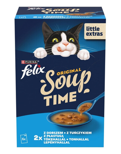 FELIX Original Soup Fischgeschmack mit Dorsch und Thunfisch, ergänzende Feuchtnahrung für Katzen 6x48g