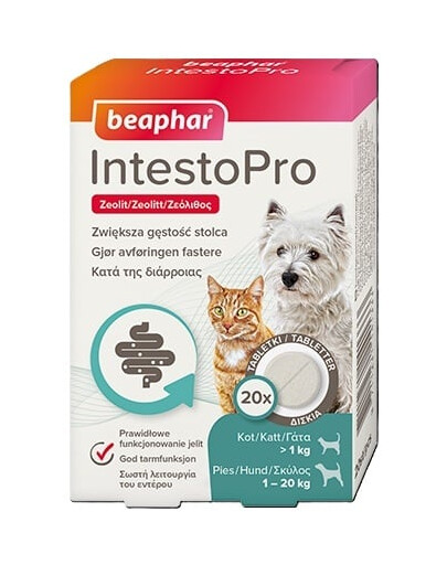 BEAPHAR IntestoPro für die ordnungsgemäße Funktion des Darms 20 Tabletten für Hunde (bis 20kg) und Katzen