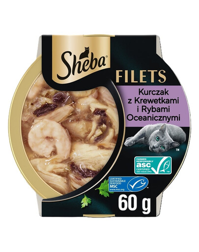 SHEBA Filets Nassfutter mit Huhn, Seefisch und Garnelen in Soße für Katzen 16x60g