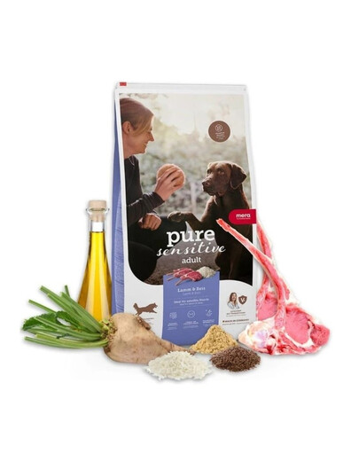 MERA Dog Pure Sensitive Adult Lamb Rice Trockenfutter mit Lamm und Reis für empfindliche Hunde 4 kg