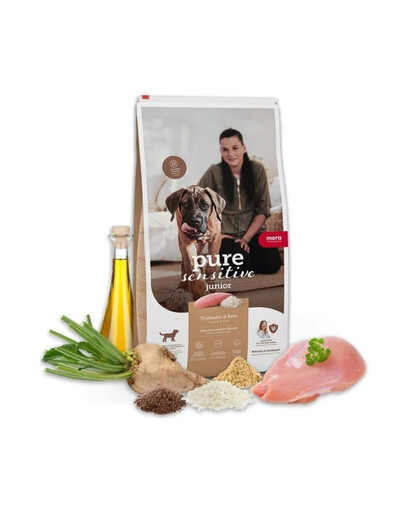 MERA Dog Pure Sensitive Junior Turkey Rice Trockenfutter mit Pute und Reis für empfindliche Welpen 4 kg
