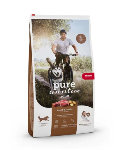 MERA Pure Sensitive Beef Potato hochproteinreiches Futter mit Rind und Kartoffeln für aktive empfindliche Hunde 12,5 kg