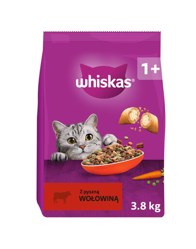 WHISKAS Trockenfutter mit Rind für adulte Katzen 3,8 kg
