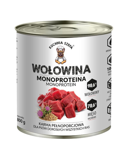 KUCHNIA SZEFA Nassfutter Rind Monoprotein für Hunde 800g
