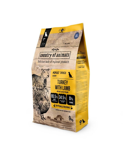 COUNTRY OF ANIMALS Turkey with Lamb Trockenfutter mit Pute und Lamm für adulte M Hunde 9 kg