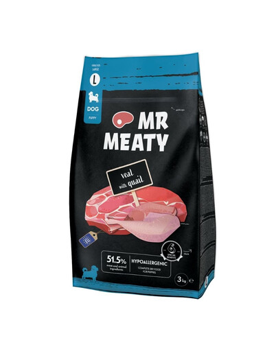 MR MEATY Veal with Quail Trockenfutter mit Kalb und Wachtel für Welpen L hypoallergen 3 kg
