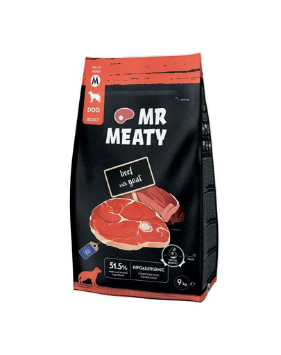 MR MEATY Beef with Goat Trockenfutter mit Rind und Ziege für adulte Hunde M hypoallergen 9 kg