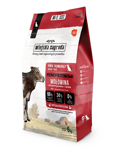 WIEJSKA ZAGRODA Trockenfutter mit Rind Monoprotein für adulte M/L Hunde 6 kg