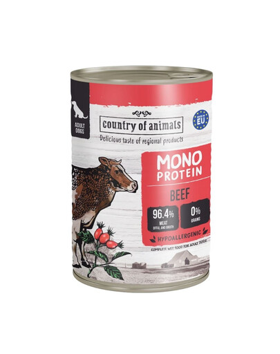 COUNTRY OF ANIMALS Nassfutter Monoprotein Rind für adulte Hunde 400g