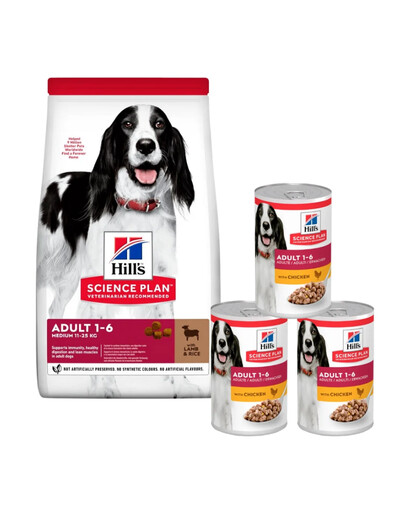 HILL'S Science Plan Canine Adult Medium Lamb & Rice 18 kg Lamm und Reis für mittelgroße Hunde + 3 Dosen GRATIS