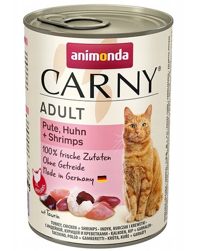 ANIMONDA Carny Nassfutter mit Pute, Huhn, Shrimps für adulte Katzen getreidefrei 24x400 g