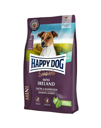 HAPPY DOG Sensible Mini Ireland Trockenfutter mit Lachs und Kaninchen für adulte Hunde kleiner Rassen 2x4kg