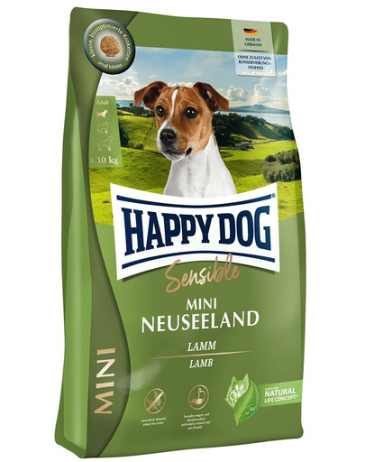 HAPPY DOG Sensible Mini Neuseeland Lamm Trockenfutter mit Lamm und Reis für kleine empfindliche Hunde 2x4 kg