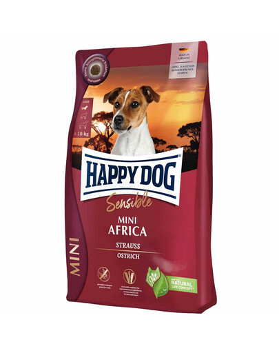 HAPPY DOG Sensible Mini Africa Trockenfutter mit Strauß für adulte kleine Rassen 2x4 kg