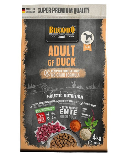 BELCANDO Adult Grain Free Duck Trockenfutter mit Ente für alle adulte Hunde getreidefrei 4 kg