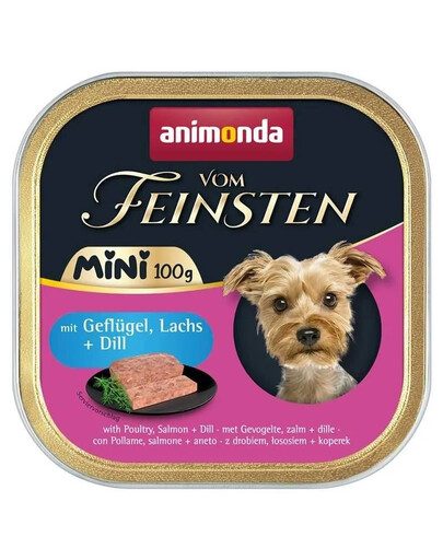 ANIMONDA Vom Feinsten Mini Nassfutter mit Geflügel, Lachs und Dill für adulte kleine Hunderassen 100g