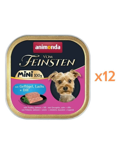 ANIMONDA Vom Feinsten Mini Nassfutter mit Geflügel, Lachs und Dill für adulte kleine Hunderassen 12x100g