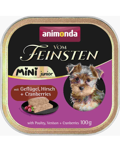 ANIMONDA Vom Feinsten Nassfutter mit Geflügel, Wild und Cranberry für Welpen kleiner Rassen 24x100g